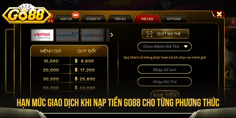 Nạp Tiền GO88 - Hướng Dẫn Giao Dịch An Toàn Từng Bước 4 Hạn mức giao dịch khi nạp tiền GO88 theo từng phương thức
